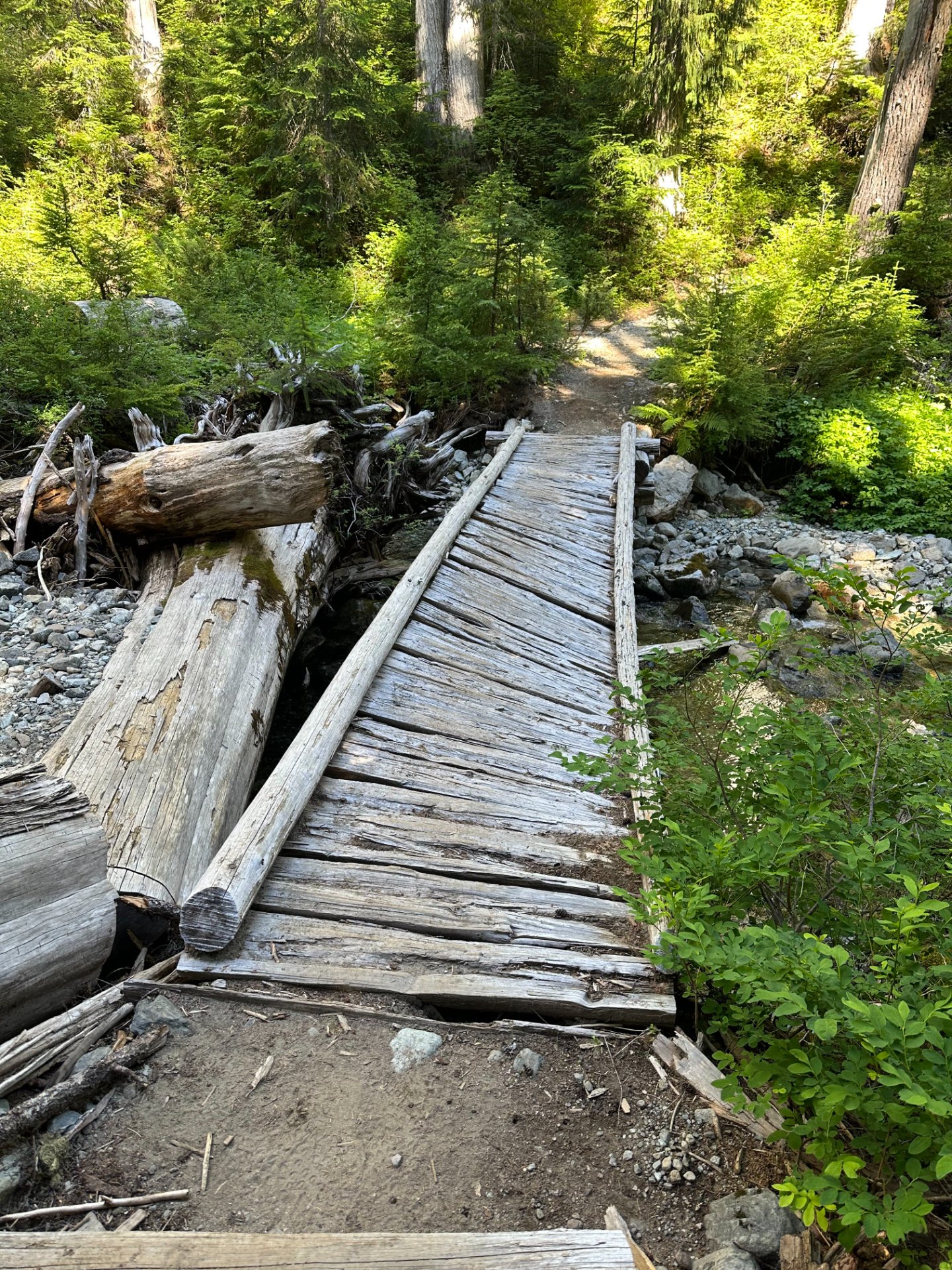 A little bit of a tilted bridge over Fishers Hornpipe Creek