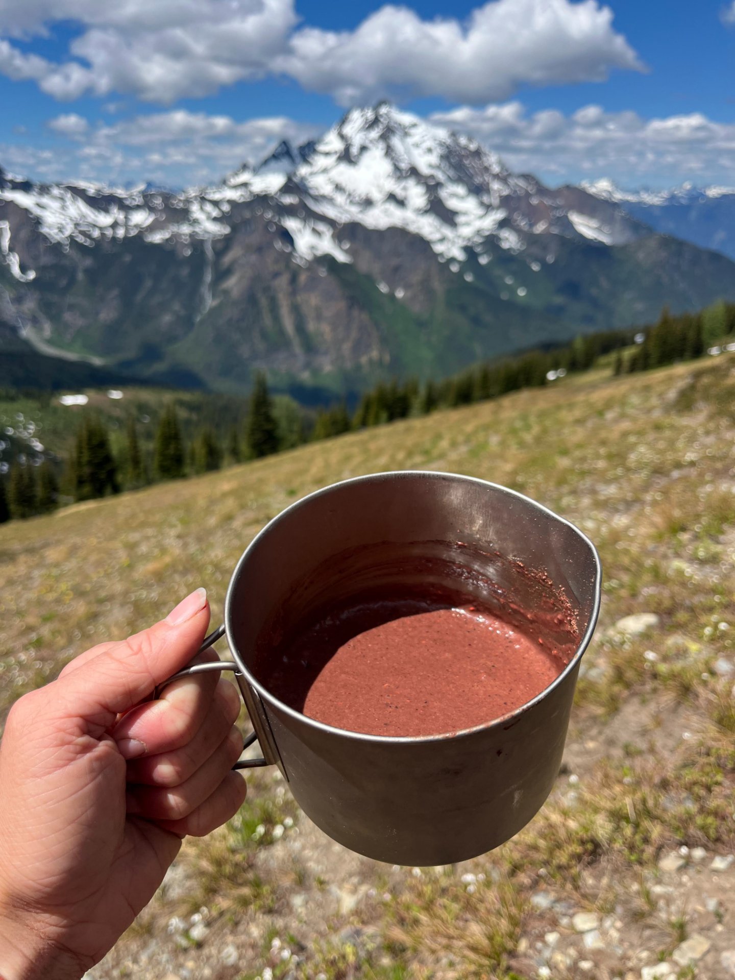 Enjoying a trailside smoothie on a hot day